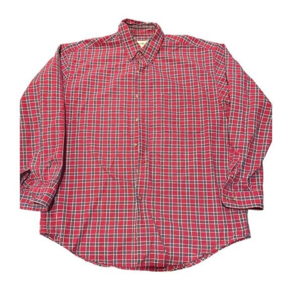 Eddie Bauer Mens Regular Fit Red Plaid Long‎ Sleeve Button Down Shirt L |A1